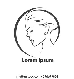 Logo woman silhouette, head, isolated on background. Use for beauty salon, cosmetics design