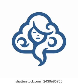 Logo of a woman with white cloud hair. Brand Logo