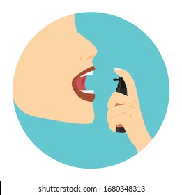 logo of woman's hand using a mouth spray spraying directly to her mouth vector