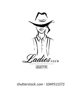 Logo for the women's club. A woman in a hat and shirt.