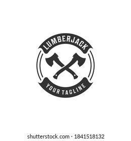 logo for woodcutter with sharp ax illustration