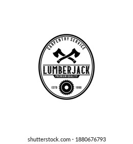 logo for woodcutter with sharp ax illustration