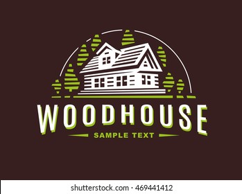 Logo wooden house on dark background