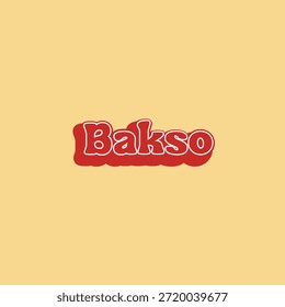 Logo con la palabra “Bakso”. Las letras son atrevidas y redondeadas para dar una impresión amistosa, cálida y apetitosa. El logotipo tiene como objetivo representar directamente a los bancos, ser fácilmente reconocible e invitar a la gente a probarlo.
