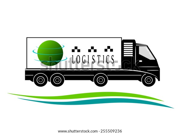 logo. Word logistics,\
globe and truck