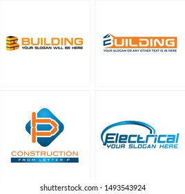 Logo word mark with letter B brick and letter P blue orange suitable for construction building company electrical business