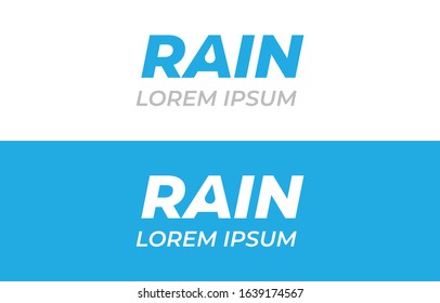 Logo - the word rain with a drop of rain inside the letter A. Blue logo
