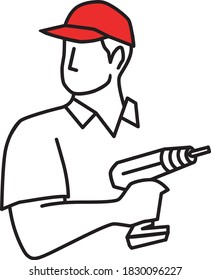 logo for workman engineer  worker drill builder repair man