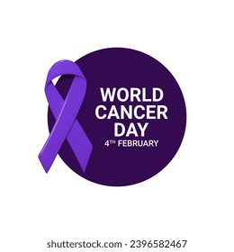 Logo of World Cancer Day. Vector illustration with 3d ribbon for decoration posters, social media, promo company of World Cancer Day. Symbol of World Cancer Day isolated on white background.