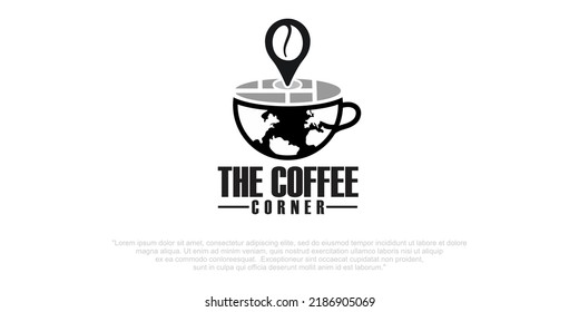 Logo world Coffee , coffee cup, world map coffee foam, corporate identity, illustration, vector