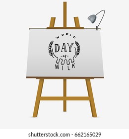 Logo for world day of milk. Hand drawn on easel. Vector illustration.