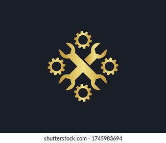 a logo of the wrench and gear