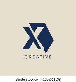 Logo X Letter Geomtrical Techno Half Hexagon. Vector design concept geomtric half hexagon  with letter logo icon.