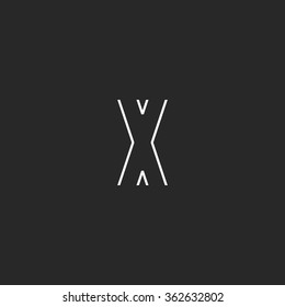 Logo X letter line monogram, graphic crossing design element, mockup creative modern sign
