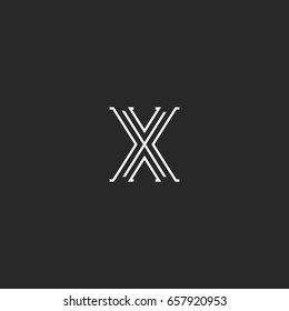 Logo X letter medieval style monogram, intersection lines geometric shape, business card initial linear emblem mockup