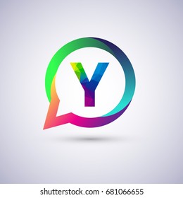 logo Y letter colorful on circle chat icon. Vector design for your application or company identity.