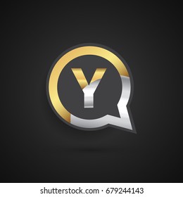 logo Y letter gold and silver on circle chat icon. Elegant logo design for your application or company identity.