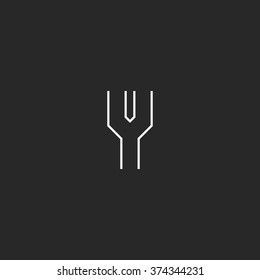 Logo Y letter mockup, thin line outline style design element template, creative idea hipster emblem