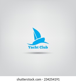 Logo of yacht club. Concept of vector icon with the yacht on a wave.