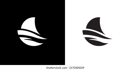 Logo Yacht Sails On The Waves Of The Ocean. Logo Boat On The Sea