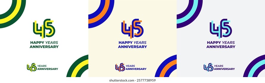 Logo Years Modern Line Colorful 45th, 45th Happy Anniversary with Colorful Line Stack, Minimalist and Modern.