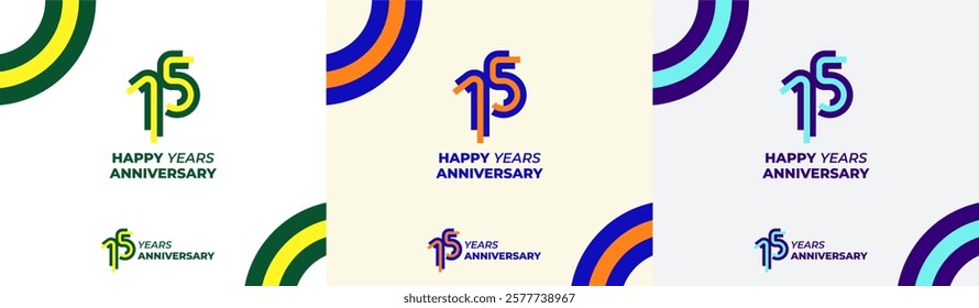 Logo Years Modern Line Colorful 15th, 15th Happy Anniversary with Colorful Line Stack, Minimalist and Modern.