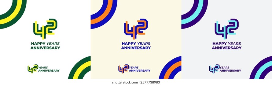 Logo Years Modern Line Colorful 42th, 42th Happy Anniversary with Colorful Line Stack, Minimalist and Modern.