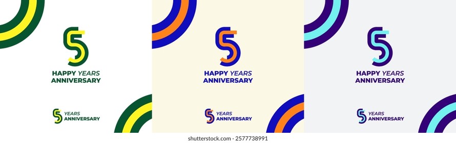 Logo Years Modern Line Colorful 5th, 5th Happy Anniversary with Colorful Line Stack, Minimalist and Modern.