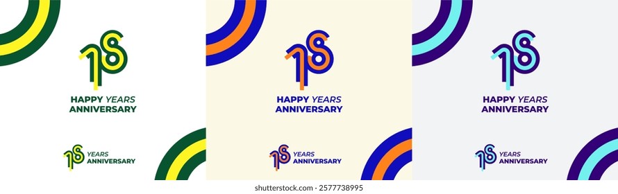 Logo Years Modern Line Colorful 18th, 18th Happy Anniversary with Colorful Line Stack, Minimalist and Modern.