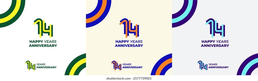 Logo Years Modern Line Colorful 14th, 14th Happy Anniversary with Colorful Line Stack, Minimalist and Modern.