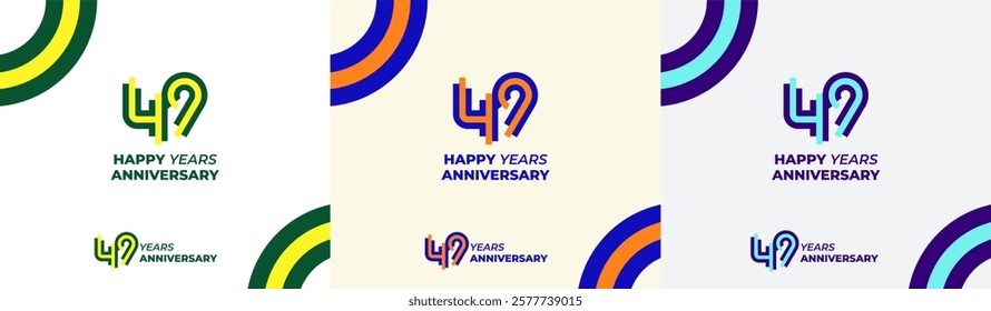 Logo Years Modern Line Colorful 49th, 49th Happy Anniversary with Colorful Line Stack, Minimalist and Modern.