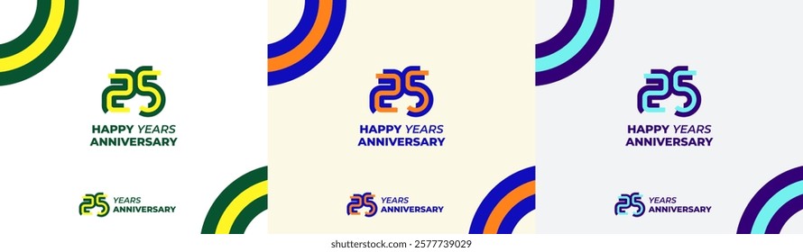 Logo Years Modern Line Colorful 25th, 25th Happy Anniversary with Colorful Line Stack, Minimalist and Modern.