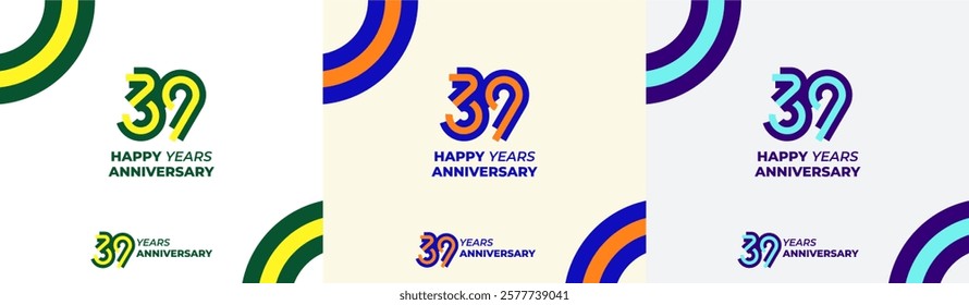 Logo Years Modern Line Colorful 39th, 39th Happy Anniversary with Colorful Line Stack, Minimalist and Modern.