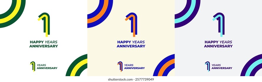 Logo Years Modern Line Colorful 1st, 1st Happy Anniversary with Colorful Line Stack, Minimalist and Modern.