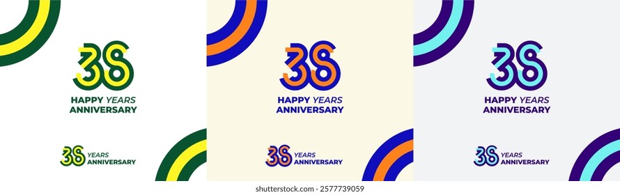 Logo Years Modern Line Colorful 38th, 38th Happy Anniversary with Colorful Line Stack, Minimalist and Modern.