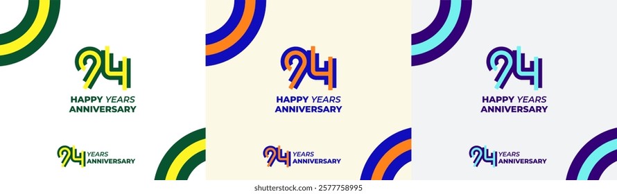 Logo Years Modern Line Colorful 94th, 94th Happy Anniversary with Colorful Line Stack, Minimalist and Modern.