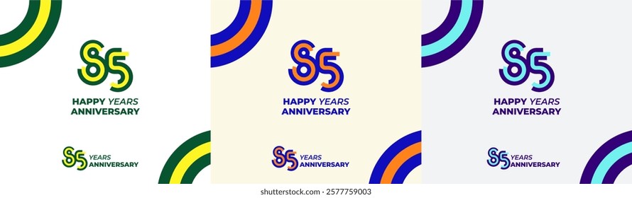 Logo Years Modern Line Colorful 85th, 85th Happy Anniversary with Colorful Line Stack, Minimalist and Modern.