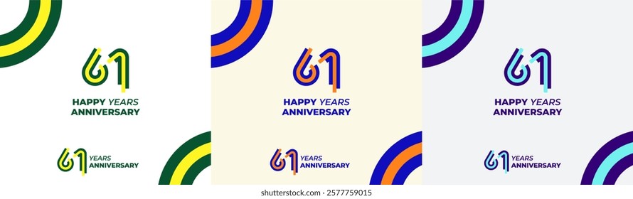 Logo Years Modern Line Colorful 61th, 61th Happy Anniversary with Colorful Line Stack, Minimalist and Modern.