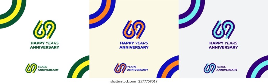 Logo Years Modern Line Colorful 69th, 69th Happy Anniversary with Colorful Line Stack, Minimalist and Modern.