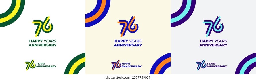 Logo Years Modern Line Colorful 76th, 76th Happy Anniversary with Colorful Line Stack, Minimalist and Modern.