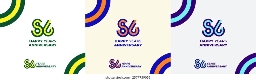 Logo Years Modern Line Colorful 86th, 86th Happy Anniversary with Colorful Line Stack, Minimalist and Modern.