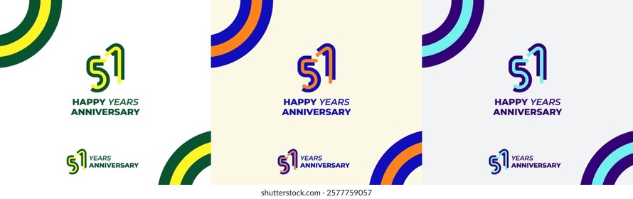 Logo Years Modern Line Colorful 51th, 51th Happy Anniversary with Colorful Line Stack, Minimalist and Modern.