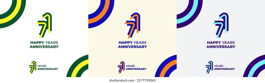 Logo Years Modern Line Colorful 71th, 71th Happy Anniversary with Colorful Line Stack, Minimalist and Modern.