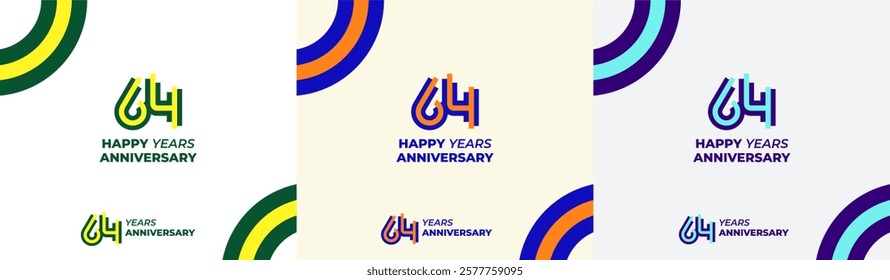 Logo Years Modern Line Colorful 64th, 64th Happy Anniversary with Colorful Line Stack, Minimalist and Modern.