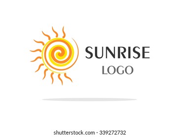 the logo in yellow stylized as sun rise.