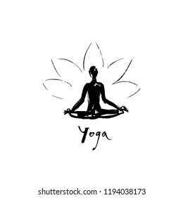 Logo for the yoga club. Illustration of a man in the lotus position.