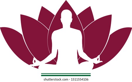 logo for yoga. lotus and meditating man.