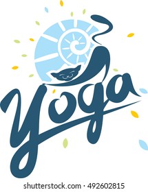 logo yoga, stretches himself on the word cat