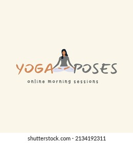 Logo for yoga studio or meditation class. Spa logotype mdesign.Silhouette of lying woman and lettering phrase Yoga studio. Vector illustration for t-shirt print, yoga mat, towel, poster, morning