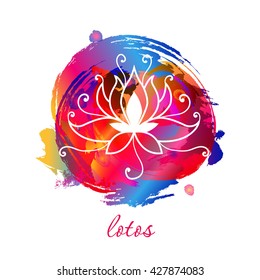 Logo for yoga studio or meditation class. Spa logo design elements. Meditation concept. Silhouette lotos. Vector illustration for t-shirt print 